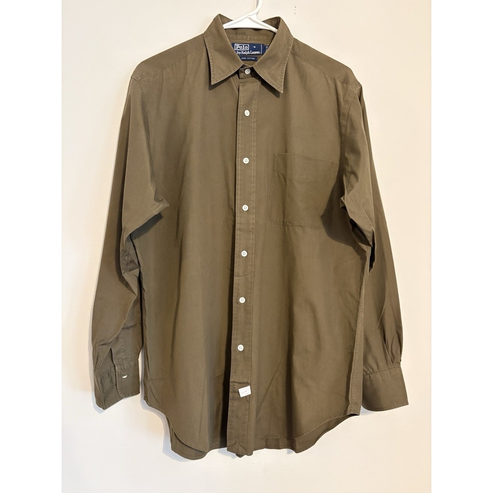 Polo Ralph Lauren Shirt Mens 15.5 Olive Brown Vintage 100% Cotton